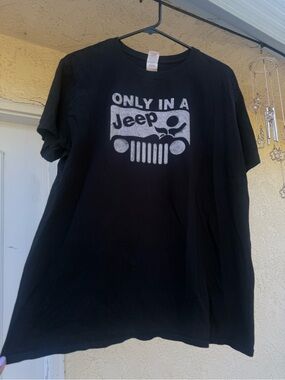 Gildan Black Men's T-Shirt with White 'Only in a Jeep' Graphic